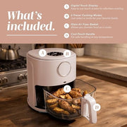 Cook With Color Air Fryer with Glass Basket, 4Qt Capacity, 1200W Motor, Digital Touch Display with 6 Presets, Adjustable Temp 175F-400F, Blush, YWAF52BLS