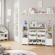 Homfa FPB-235 2 Door White Kids Toy Organization Cubby Bookcase With 8 Bin