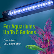 Spectrum GloFish 6-Inch Blue and White LED Aquarium Light Stick for Up to 5 Gallon Tanks, Dual Light Modes, Clip-On AQ-78657