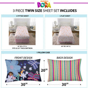 Nickelodeon 9B289J Dora The Explorer Kids 4-Piece Pink Orange Floral Sheet Set, Full
