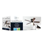 Mainstays 52 Inch Hugger Indoor Ceiling Fan with Light Kit, Black, 5 Reversible Blades, 3-Speed AC Motor, EF600W(A)-52BK