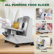 MULISOFT Electric Meat Slicer with Dual 7-Inch Removable Stainless Steel Blades, Adjustable Thickness up to 0.6 in, Child Lock Protection, Aluminum Housing, Silver