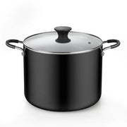 Cook N Home 3C-846B-91656420B018 Nonstick Stockpot with Lid c, Professional Deep Cooking Pot Canning Stock Pot with Glass Lid, Black
