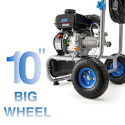 Efurden Gas Pressure Washer, 3500 PSI, 2.3 GPM, 209CC Engine, 4 Adjustable Nozzles, 25-Foot Hose, 11-Inch Wheels, Blue, MTPW01-WM