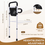 ALLJOY Adjustable Bed Assist Rails for Elderly Adults, Sturdy Iron Frame with Dual Support Bars, Ergonomic Curved Handle, 3D Adjustable, Full Size Bed