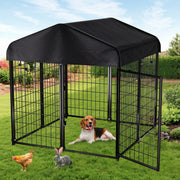 Domipet Large Dog Kennel Outdoor Heavy Duty Pet Crate w/ Removable Oxford Cloth Roof, Black, 4ft x 4.2ft x 4.5ft