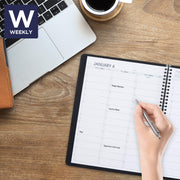 AT-A-GLANCE Weekly Appointment Book Planner, Large 8.25 x 11 in, Black Faux Leather Cover, 13-Month 2021-2022, Twin Wire Binding, Ink Bleed-Resistant Paper, 709500521