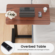 ZUNMOS Mobile Standing Desk, Adjustable Height Overbed Laptop Desk with Hidden Casters, Portable Rolling Workstation for Home Office Dorm, Brown, MHL07-NK