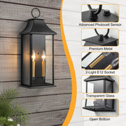 Lawyettle Dusk to Dawn Outdoor Wall Light, 20.6 in Large 2-Light Black Waterproof Wall Sconce with Glass, Modern Exterior Wall Lantern for Porch, Garage, Patio MX7008