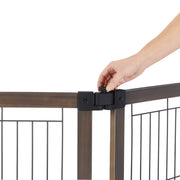 MyPet Extra Wide Freestanding Versa-Lock Pet Gate, Gray Wood Frame with Graphite Wire Panels, Fits 24.5-72 in Wide Openings, 31.5 in Tall, 12.25 lb, 5404
