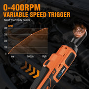 Protmex 74FT-LBS Cordless Ratchet Wrench, 74FT-LBS Torque, 3/8-Inch, 21V 2.0Ah Battery, Variable Speed Trigger up to 400 RPM, Ultra-Thin Head Design, Power Tool Kit