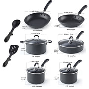 Cook N Home Professional Hard Anodized Nonstick Cookware Set, 10-Piece, Black, Oven and Dishwasher Safe, 02715