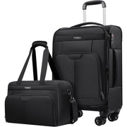 TIAWOLT Carry On Luggage Set, Lightweight Expandable 20-Inch Spinner Suitcase with Carry-On Tote Bag, Black