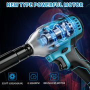 UNTIMATY Cordless Impact Wrench, 1/2 Inch Brushless Motor, 320 Ft-lbs Torque, 21V 3.0Ah Battery, Includes 7 Sockets, Blue