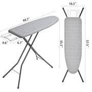 KINGRACK Floor Standing Ironing Board with Heat-Resistant Cotton Cover, Iron Rest, 7 Height Adjustable, 43x13 in, Gray, TYB1343H-22G