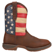 Durango Rebel Patriotic Pull-On Western Boots, Distressed Full-Grain Leather, Square Toe, Brown with American Flag, Men's Size 14, DB5554