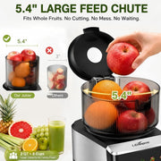 LifeImpree Masticating Juicer Machine, Touchscreen Cold Press, 5.4 in Wide Feed Chute, 5 Smart Modes, Stainless Steel Housing, Black, JS8303S