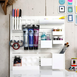 Everything Mary Multi-Functional Wall Organizer with Hooks, Trays, and Holders, White, 15 x 15 Inches