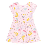 Disney Princess Little Girls Skater Dress and Matching Scrunchie Set, Pink, Cotton-Blend French Terry, Short Sleeve, P-G1D3602PR