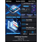 GMKtec NucBox G3 Pro Mini PC, Intel Core i3-10110U up to 4.1GHz, 16GB DDR4 RAM, 512GB SSD, Dual 4K HDMI, WiFi 6, Bluetooth 5.2, Black