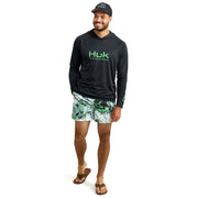 HUK Pursuit Vented Long Sleeve Hoodie Fishing Shirt with Hood, Ocean Blue Heather, Large, H1200525