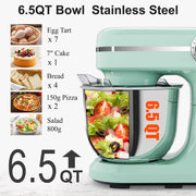 Vaparinckl Electric Stand Mixer, 6.5QT Tilt-Head, 12-Speed Multifunctional Kitchen Mixer with Dough Hook, Flat Beater, Whisk, Green, SM-B03B