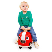Battat Rollin' Race Car Ride-On Toddler Toy with Wooden Handle, Red, 360-Degree Rotating Wheels, Fabric Seat, BT4757Z