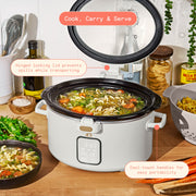Made By Gather 29270 Beautiful 4 Qt Digital Slow Cooker with Spill-Proof Hinged Locking Lid, Touch-Activated Display, White Icing