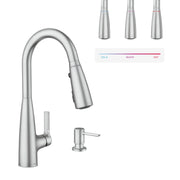 Moen Haelyn Single-Handle Pull-Down Kitchen Faucet with ColorCue Temperature Indicator, Power Boost Spray, Spot Resist Stainless, Soap Dispenser, 1.5 GPM