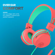 JLab JBuddies Studio On-Ear Kids Wired Headphones, Volume Limiter 85dB, Adjustable Padded Headband, Foldable Ear Cups, Tangle-Free Braided Cord with Mic, Peach
