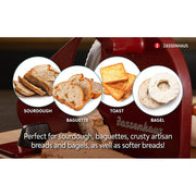 Zassenhaus Classic Red Manual Bread Slicer with Adjustable Thickness, Stainless Steel Serrated Blade, Wood Base, 11.75 in x 8 in, M072075