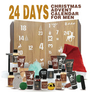 Body & Earth RRBSNON011 Men's Grooming Advent Calendar 2025, 24-Piece Beard and Bath Care Set with Sandalwood Cedar Scent