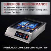 ChangBERT Portable Induction Cooktop, 1800W Commercial Grade, Stainless Steel Housing, German Schott Glass, 10-Hour Timer, F-IH-01SS