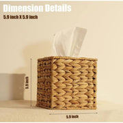 Esepony QL204403 Handwoven Tissue Box Cover, Natural Water Hyacinth and Cork, Square Shape, 2-Pack