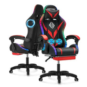 Hoffree Gaming Chair with Speakers PU Leather Office Chair with Footrest and LED Lights Ergonomic Gamer Chair