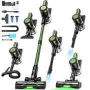 Cocbny Cordless Stick Vacuum Cleaner, 58KPa Suction, 55-Minute Runtime, Self-Standing with LED Display, Anti-Tangle Brush, Wall Mount Charging, Army Green