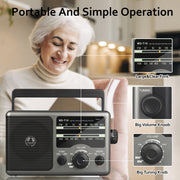 Jazmm Portable AM FM Radio with Digital Tuning, Large Knob, Dual Power AC and Battery, Black