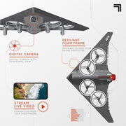 Sharper Image Stealth Recon Video Drone, Real-Time 4K Streaming, 2-Axis Gimbal, Durable Foam Frame, LED Lights, Black, 8.4 in