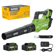 GPED 8192 Electric Cordless Leaf Blower, 3 Speed Settings, Dual 20V 4.0Ah Batteries, 580 CFM, 160 MPH, Lightweight Green