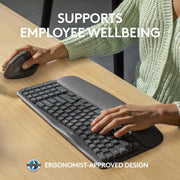 Logitech Wave Keys for Business Wireless Ergonomic Keyboard with Cushioned Palm Rest, Secure Logi Bolt Technology, Bluetooth, Graphite, 920-012058
