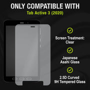 OuterFactor 30-0021000 OnGuard Tab Active 3 2020 Screen Protector, 2.5D Curved 9H Tempered Glass, Clear, Oleophobic Coating, Case Friendly
