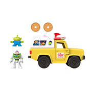 Imaginext Toy Story Pizza Planet Truck with Buzz Lightyear and Alien Action Figures, Interactive Pizza Launcher, Red and Yellow