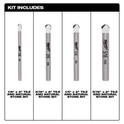Milwaukee 48-20-8998 Carbide Natural Stone Drill Bit Set (4-Pack)