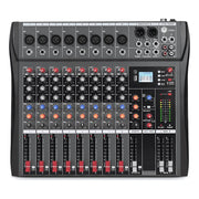 UNIFULL 8 Channel Professional Audio Mixer Console with 48V Phantom Power, Bluetooth 5.0, USB Audio Interface, Large LED Display, Black