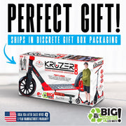 Madd Gear Kruzer 200 Folding Commuter Kick Scooter, Adjustable Handlebar, Oversized 200mm Wheels, Lightweight Carbon Steel Frame, Red