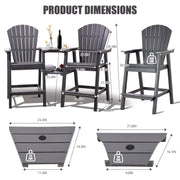FOOWIN Tall Adirondack Barstools Set of 2 with Double Connecting Tray, HDPE Weather Resistant Outdoor Patio Chairs, Grey, FOOWIN-GJY-BN