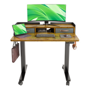 Innovar Electric Standing Desk, 63 Inch Adjustable Height Sit Stand Work Table with Drawers, Mobile Office Desk with Locking Wheels, Rustic Brown
