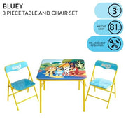 Idea Nuova Bluey Kids Table and Chair Set, 3-Piece Folding Activity Furniture with Square Table and 2 Padded Chairs, Durable Steel Frame, Ages 3+