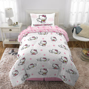 Sanrio Hello Kitty Kids 6 Piece Reversible Comforter Bed in a Bag, Pink, Queen, Polyester Microfiber, 7C363C