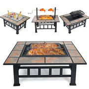 Singlyfire Fire Pits For Outdoor Tile Top 37 inch Wood Burning Fire Pit Table With BBQ Grill Cooking Grate